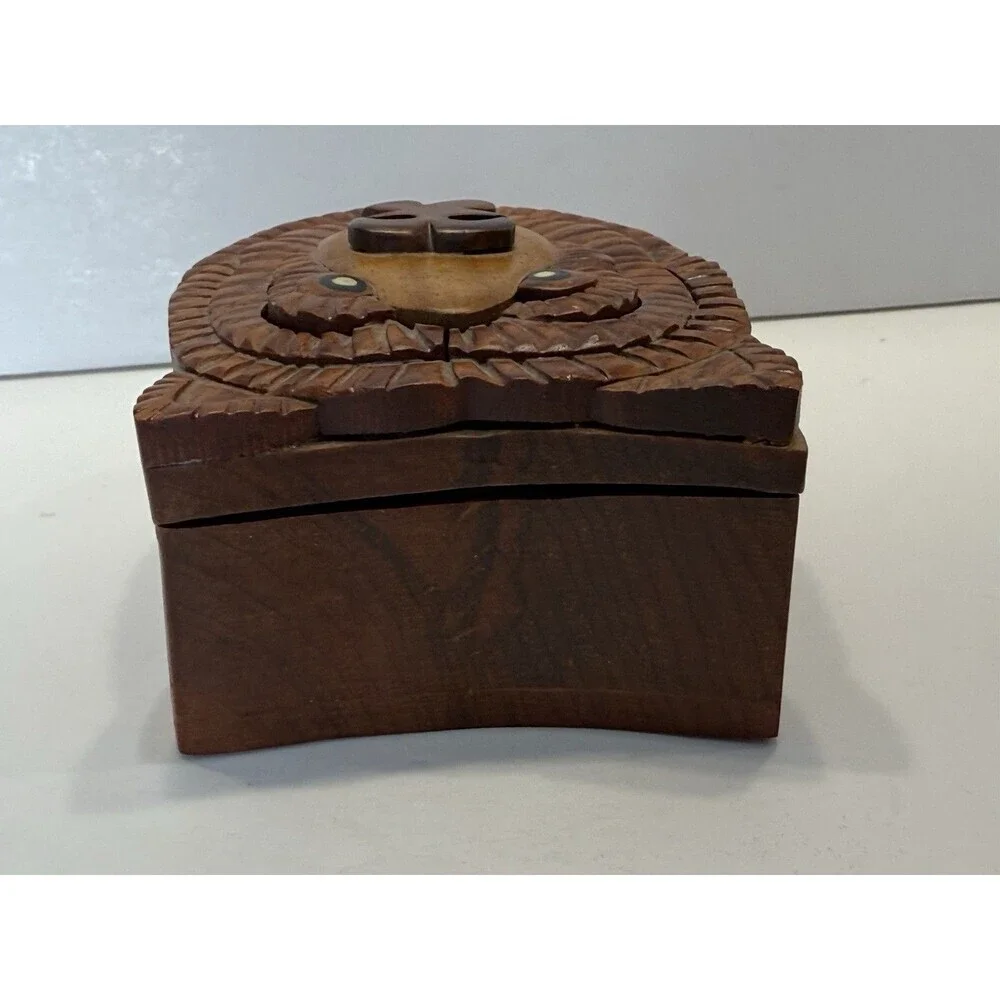 Vintage Handcrafted Wood Bear Jewelry Keepsake Trinket Box Hand Crafted